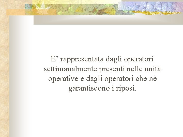 E’ rappresentata dagli operatori settimanalmente presenti nelle unità operative e dagli operatori che nè