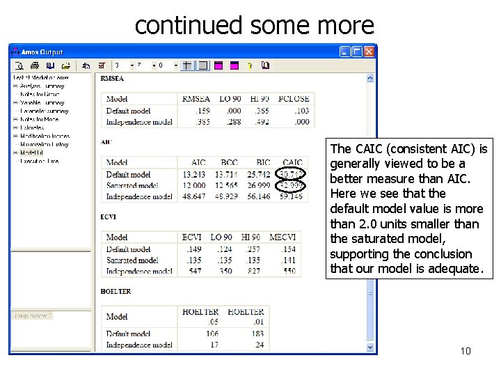 continued some more The CAIC (consistent AIC) is generally viewed to be a better