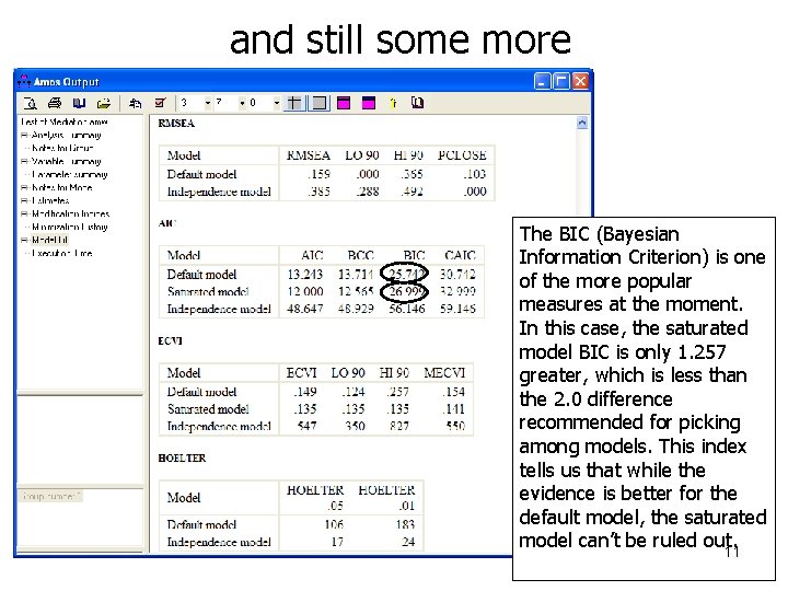 and still some more The BIC (Bayesian Information Criterion) is one of the more