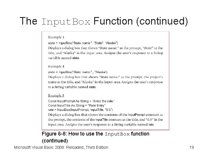 The Input. Box Function (continued) Figure 6 -8: How to use the Input. Box