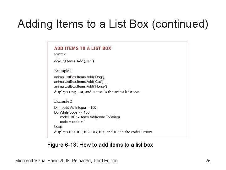 Adding Items to a List Box (continued) Figure 6 -13: How to add items