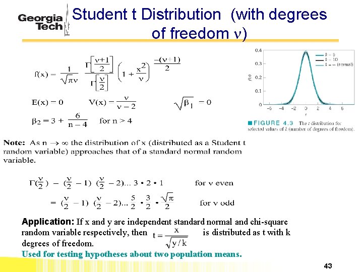 Student t Distribution (with degrees of freedom ) Application: If x and y are