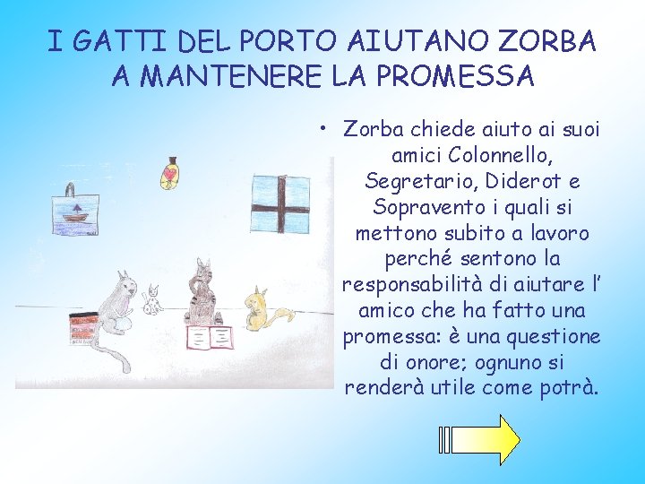 I GATTI DEL PORTO AIUTANO ZORBA A MANTENERE LA PROMESSA • Zorba chiede aiuto