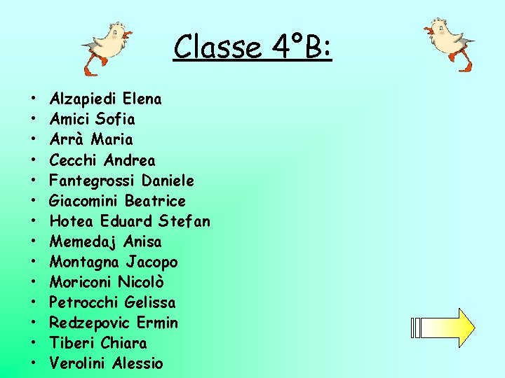 Classe 4°B: • • • • Alzapiedi Elena Amici Sofia Arrà Maria Cecchi Andrea