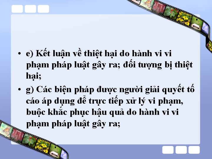 • e) Kết luận về thiệt hại do hành vi vi phạm pháp • e) Kết luận về thiệt hại do hành vi vi phạm pháp