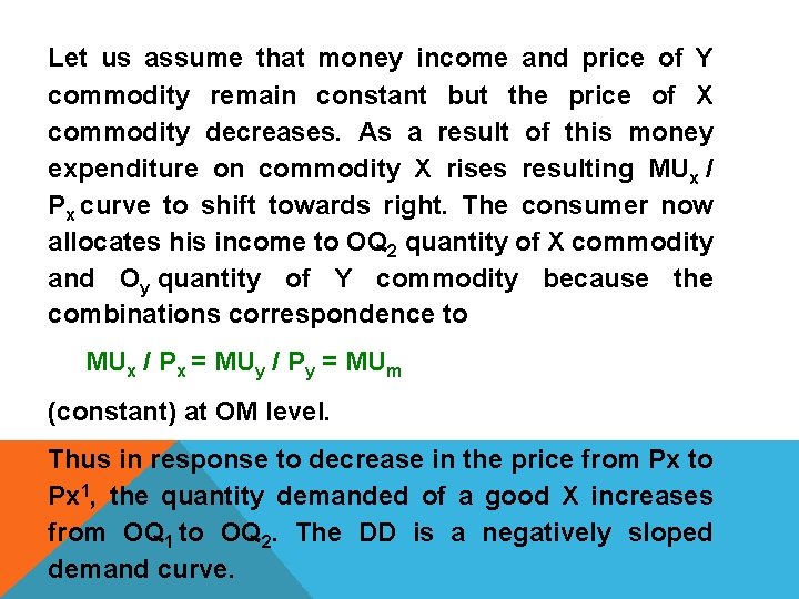 Let us assume that money income and price of Y commodity remain constant but
