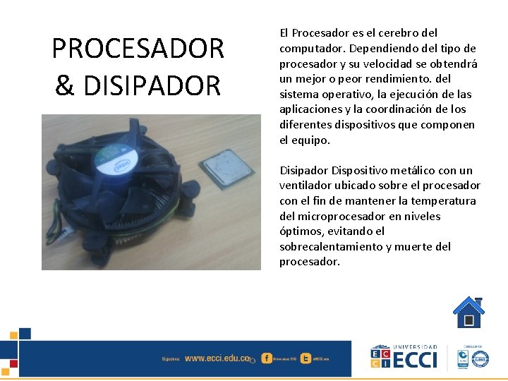 PROCESADOR & DISIPADOR El Procesador es el cerebro del computador. Dependiendo del tipo de