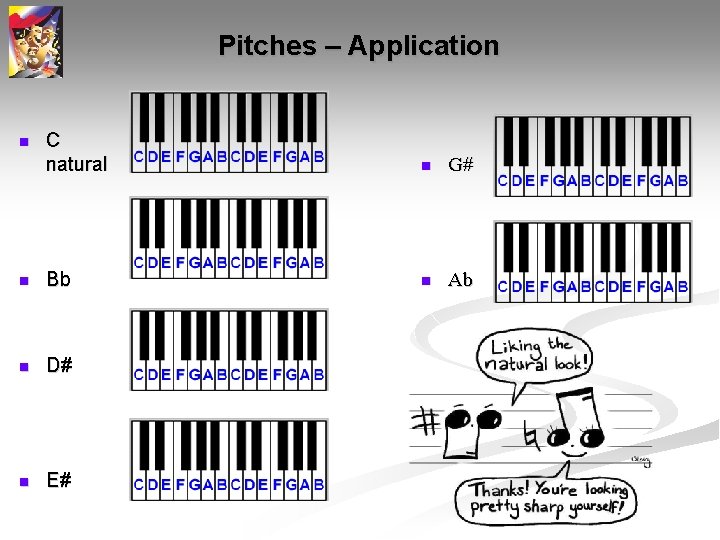 Pitches – Application C natural n G# n Bb n Ab n D# n