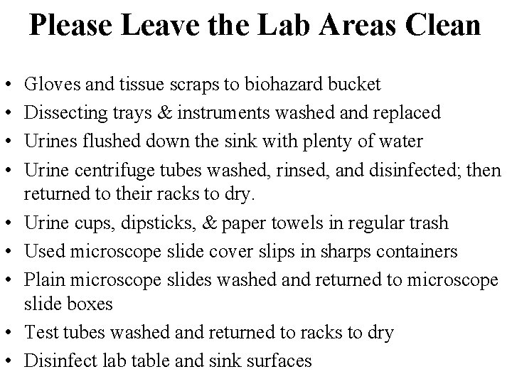 Please Leave the Lab Areas Clean • • • Gloves and tissue scraps to