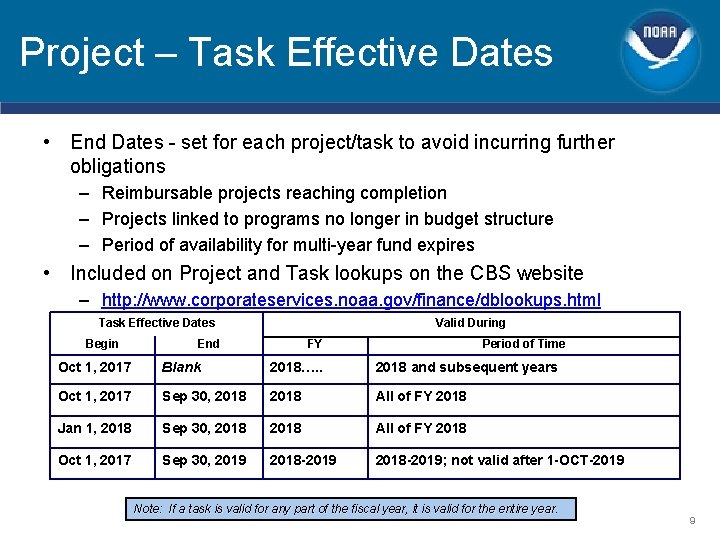 Project – Task Effective Dates • End Dates - set for each project/task to Project – Task Effective Dates • End Dates - set for each project/task to