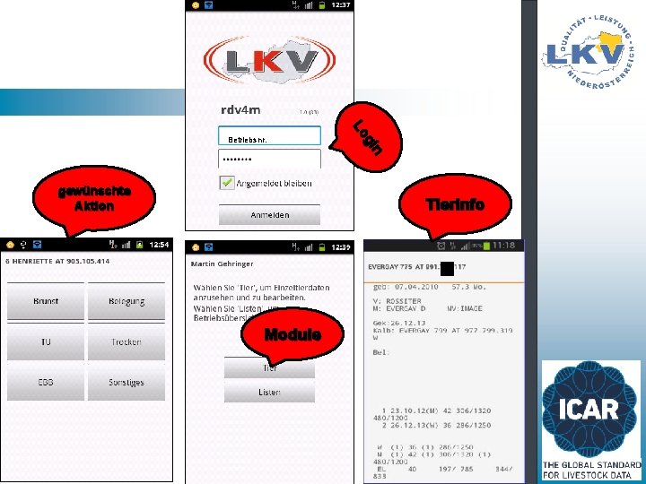 gewünschte Aktion n gi Lo Betriebsnr. Tierinfo Module 