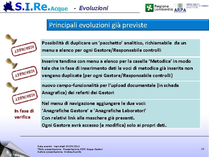 - Evoluzioni Principali evoluzioni già previste Possibilità di duplicare un ‘pacchetto’ analitico, richiamabile da