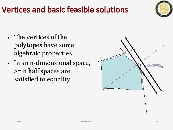 Vertices and basic feasible solutions • • The vertices of the polytopes have some