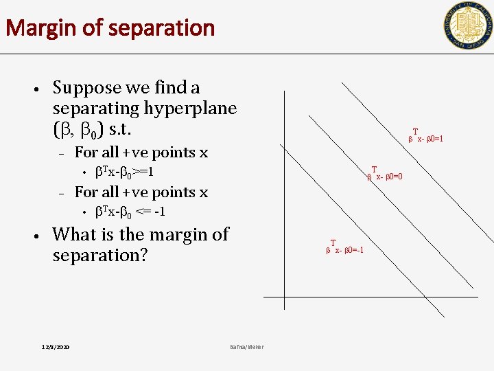 Margin of separation • Suppose we find a separating hyperplane ( , 0) s.