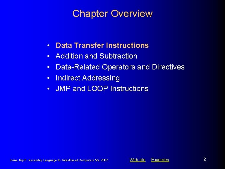 Chapter Overview • • • Data Transfer Instructions Addition and Subtraction Data-Related Operators and