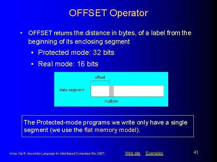 OFFSET Operator • OFFSET returns the distance in bytes, of a label from the