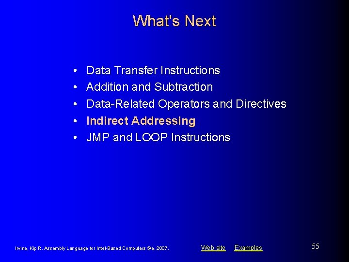 What's Next • • • Data Transfer Instructions Addition and Subtraction Data-Related Operators and
