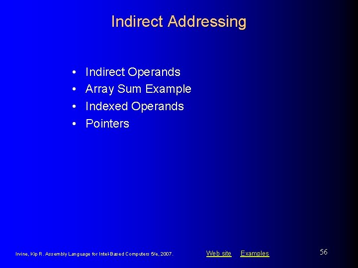 Indirect Addressing • • Indirect Operands Array Sum Example Indexed Operands Pointers Irvine, Kip