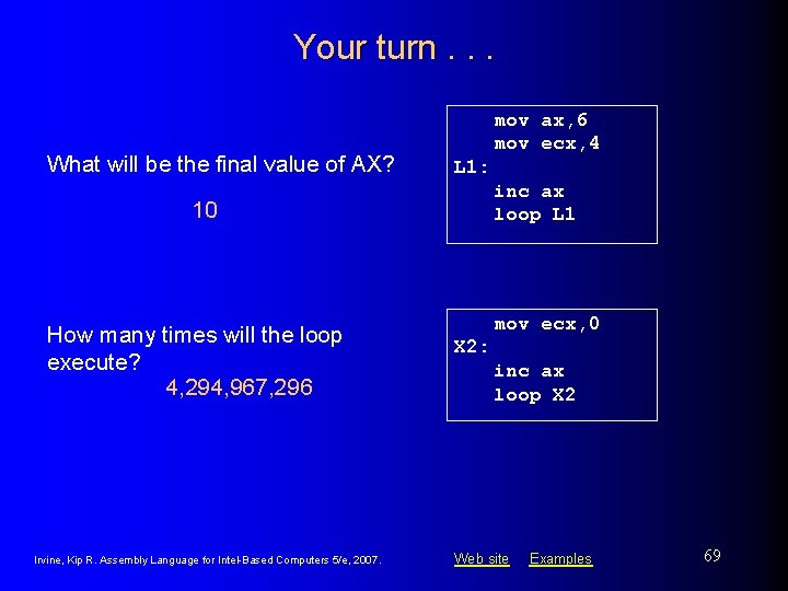 Your turn. . . What will be the final value of AX? mov ax,