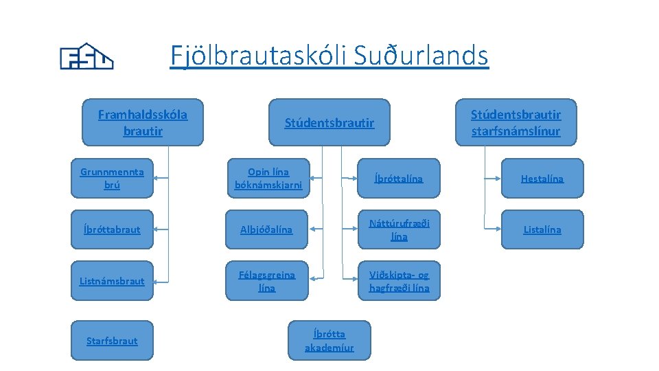 Fjölbrautaskóli Suðurlands Framhaldsskóla brautir Stúdentsbrautir starfsnámslínur Stúdentsbrautir Grunnmennta brú Opin lína bóknámskjarni Íþróttalína Hestalína