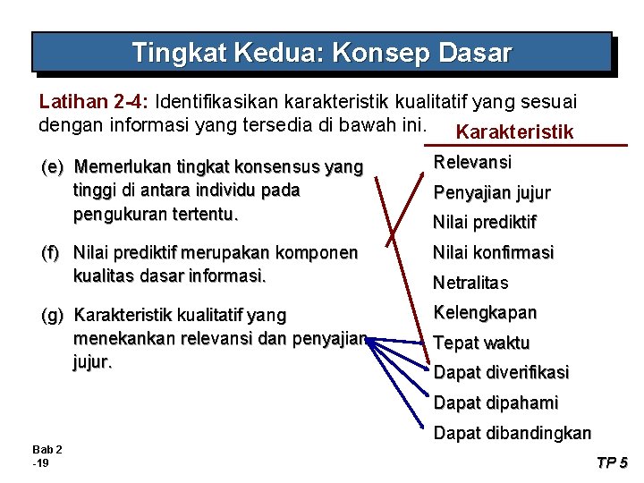 Tingkat Kedua: Konsep Dasar Latihan 2 -4: Identifikasikan karakteristik kualitatif yang sesuai dengan informasi