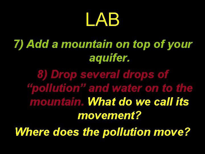 LAB 7) Add a mountain on top of your aquifer. 8) Drop several drops
