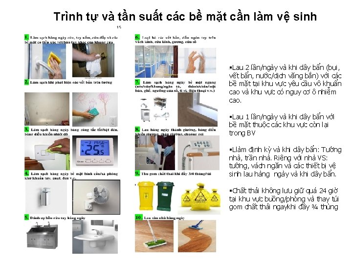 Trình tự và tần suất các bề mặt cần làm vệ sinh §Lau 2