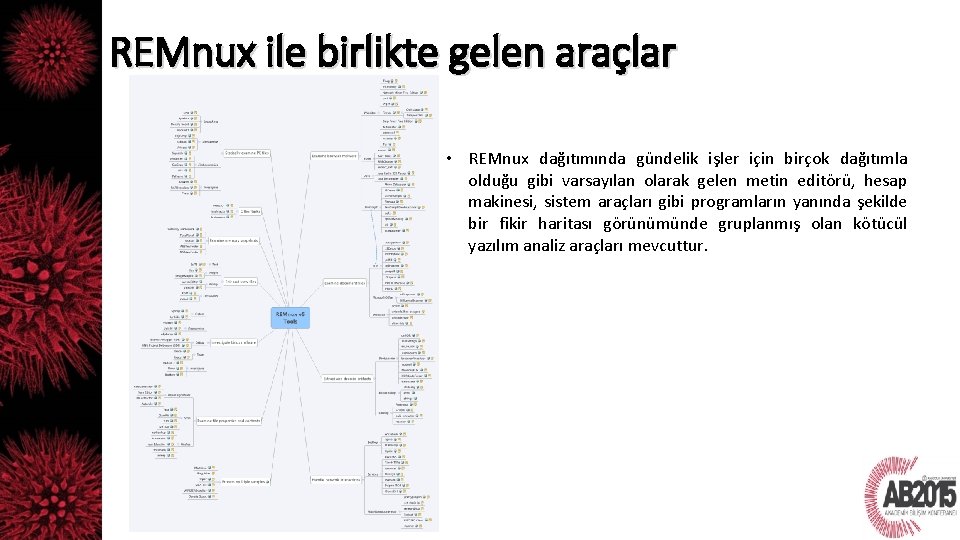 REMnux ile birlikte gelen araçlar • REMnux dağıtımında gündelik işler için birçok dağıtımla olduğu