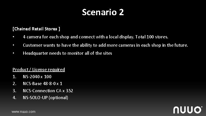 Scenario 2 [Chained Retail Stores ] • 4 camera for each shop and connect