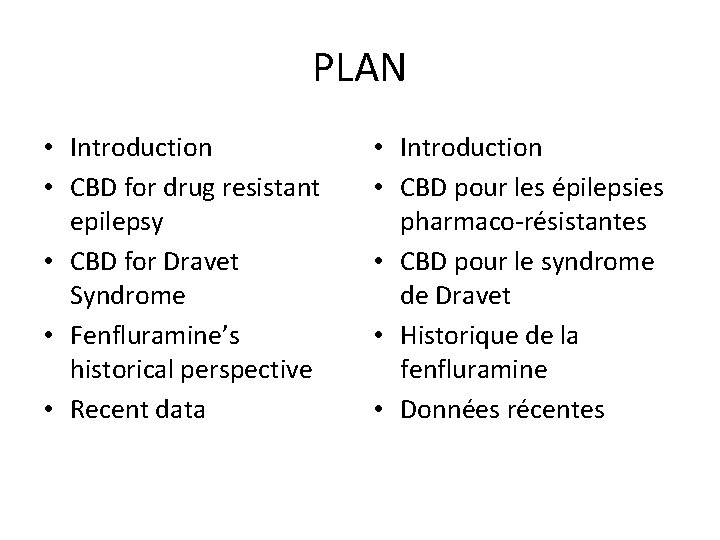 PLAN • Introduction • CBD for drug resistant epilepsy • CBD for Dravet Syndrome