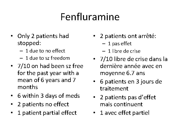 Fenfluramine • Only 2 patients had stopped: – 1 due to no effect –