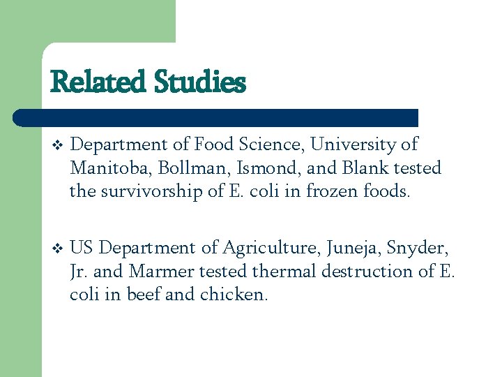 Related Studies v Department of Food Science, University of Manitoba, Bollman, Ismond, and Blank