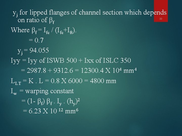 yj for lipped flanges of channel section which depends on ratio of βf Where