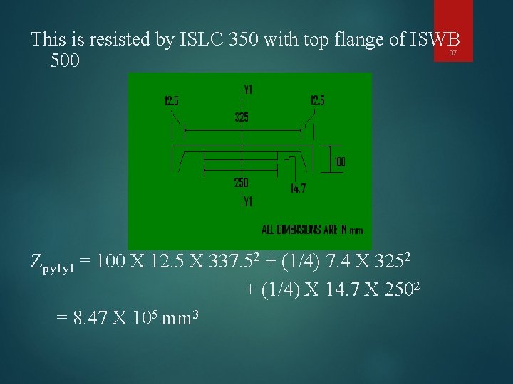 This is resisted by ISLC 350 with top flange of ISWB 500 37 Zpy