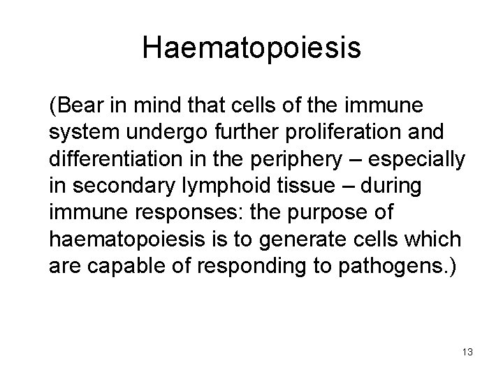 Haematopoiesis (Bear in mind that cells of the immune system undergo further proliferation and