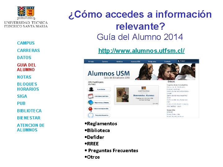 ¿Cómo accedes a información relevante? CAMPUS CARRERAS Guía del Alumno 2014 http: //www. alumnos.