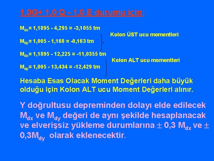 1, 0 G+ 1, 0 Q - 1, 0 E durumu için; Mdx= 1,