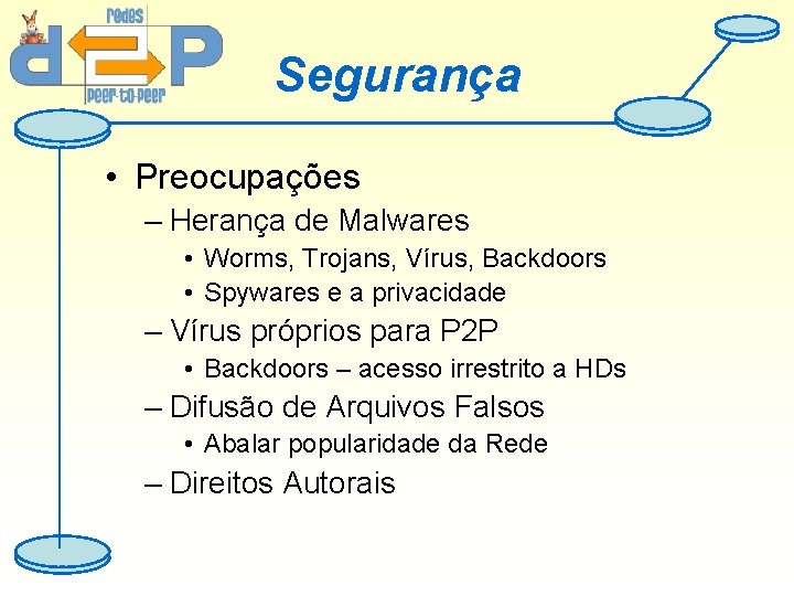 Segurança • Preocupações – Herança de Malwares • Worms, Trojans, Vírus, Backdoors • Spywares