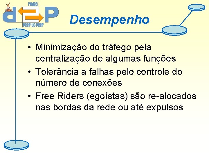 Desempenho • Minimização do tráfego pela centralização de algumas funções • Tolerância a falhas