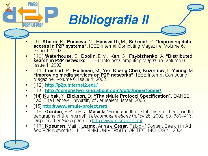 Bibliografia II • • • [ 9 ] Aberer, K. ; Punceva, M. ;