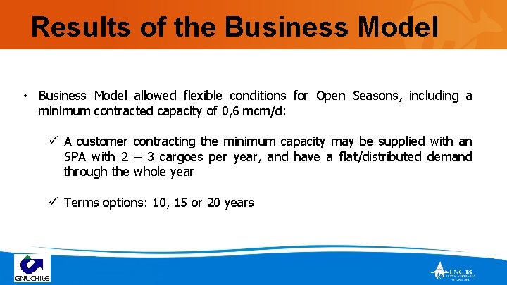 Results of the Business Model • Business Model allowed flexible conditions for Open Seasons,