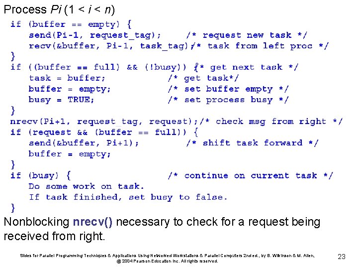 Process Pi (1 < i < n) Nonblocking nrecv() necessary to check for a