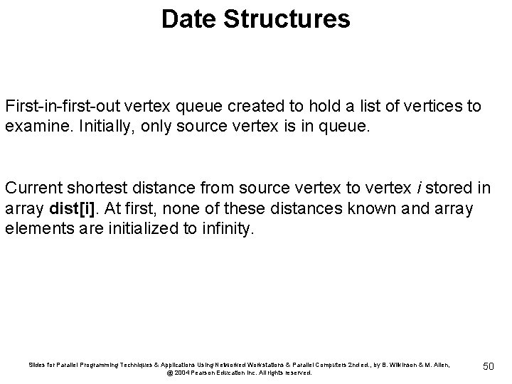 Date Structures First-in-first-out vertex queue created to hold a list of vertices to examine.