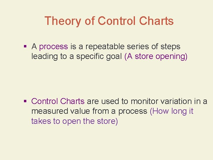 Theory of Control Charts § A process is a repeatable series of steps leading Theory of Control Charts § A process is a repeatable series of steps leading