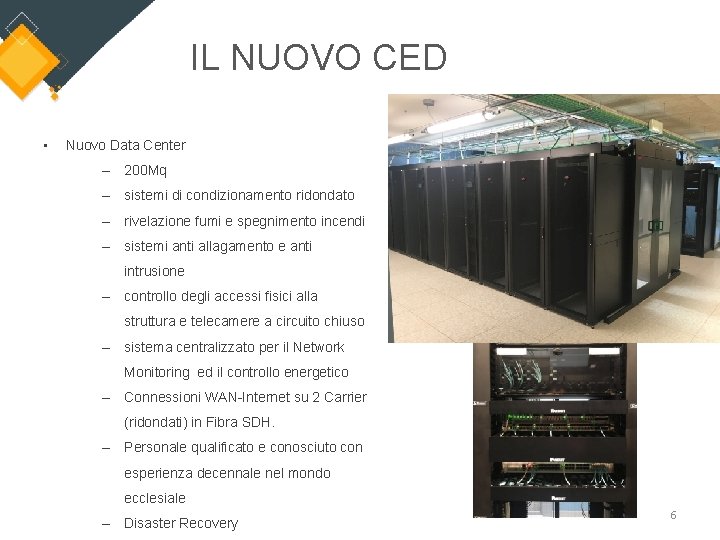 IL NUOVO CED • Nuovo Data Center – 200 Mq – sistemi di condizionamento