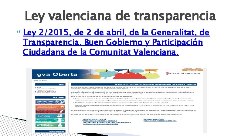 Ley valenciana de transparencia Ley 2/2015, de 2 de abril, de la Generalitat, de