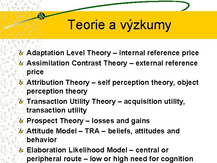 Teorie a výzkumy Adaptation Level Theory – internal reference price Assimilation Contrast Theory –