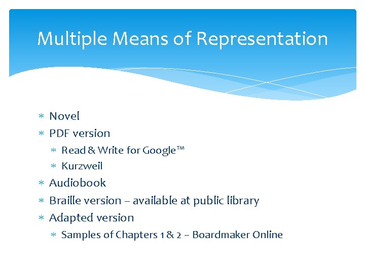 Multiple Means of Representation Novel PDF version Read & Write for Google™ Kurzweil Audiobook