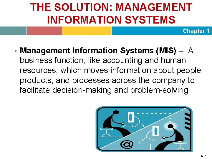 THE SOLUTION: MANAGEMENT INFORMATION SYSTEMS Chapter 1 • Management Information Systems (MIS) – A
