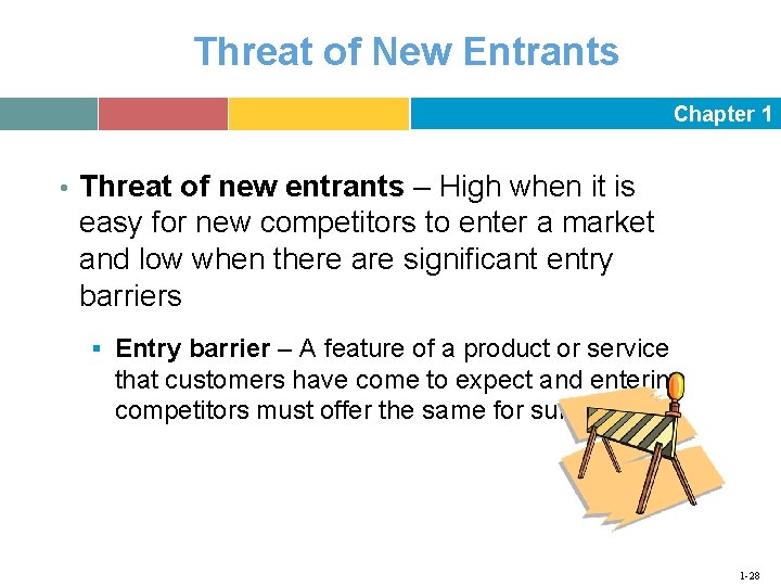 Threat of New Entrants Chapter 1 • Threat of new entrants – High when